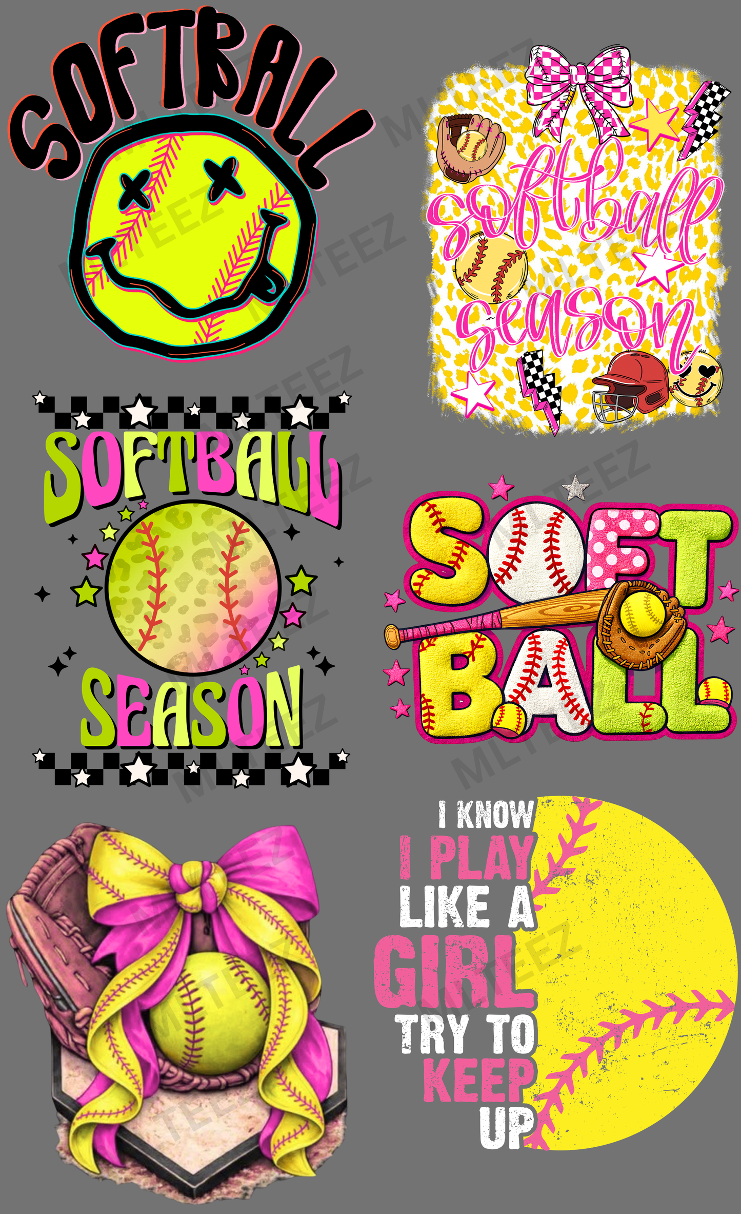 SOFTBALL (5) PREMADE GANGSHEET - 22X36 DTF TRANSFERS - DIRECT TO FILM