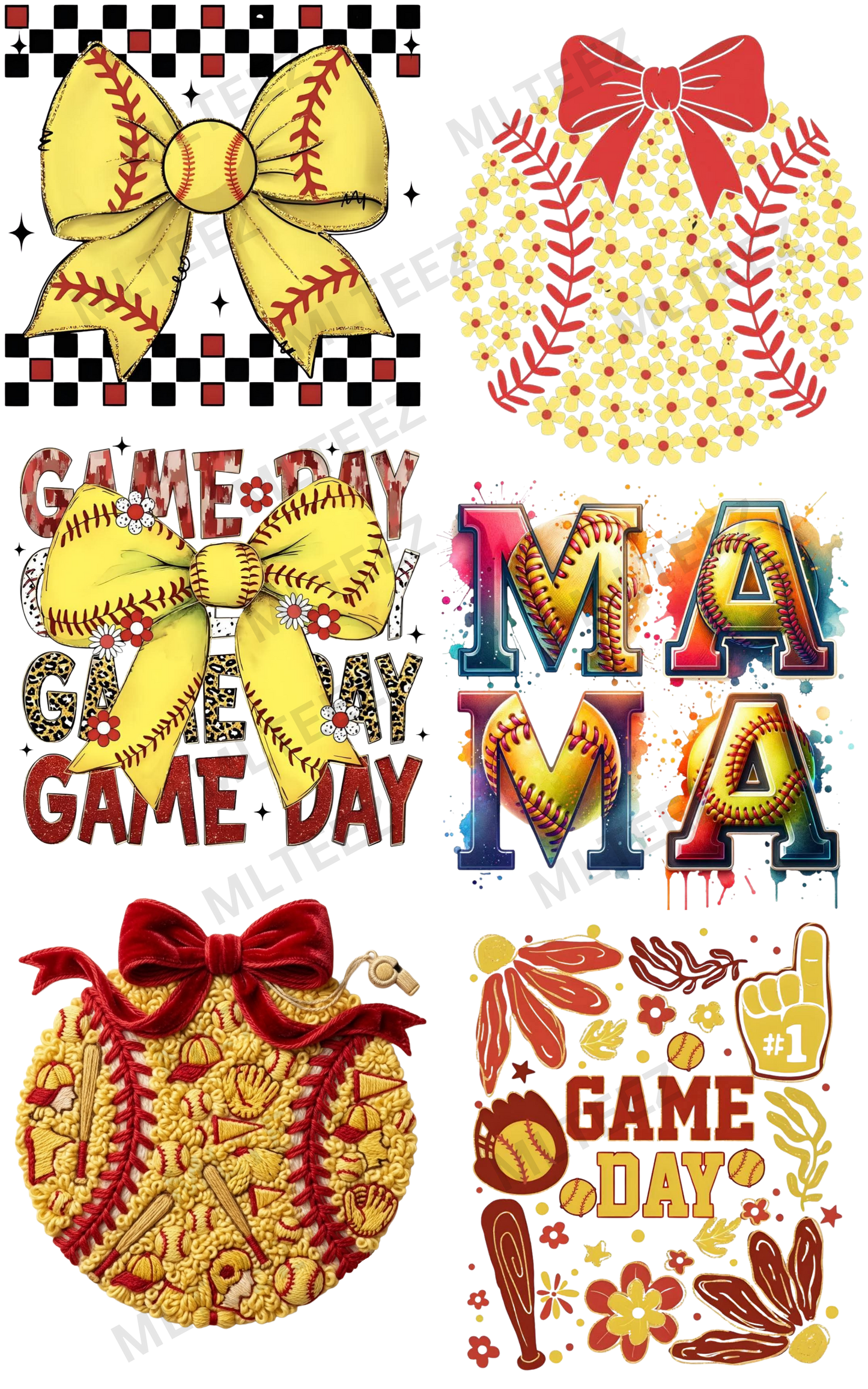 SOFTBALL (7) PREMADE GANGSHEET - 22X36 DTF TRANSFERS - DIRECT TO FILM