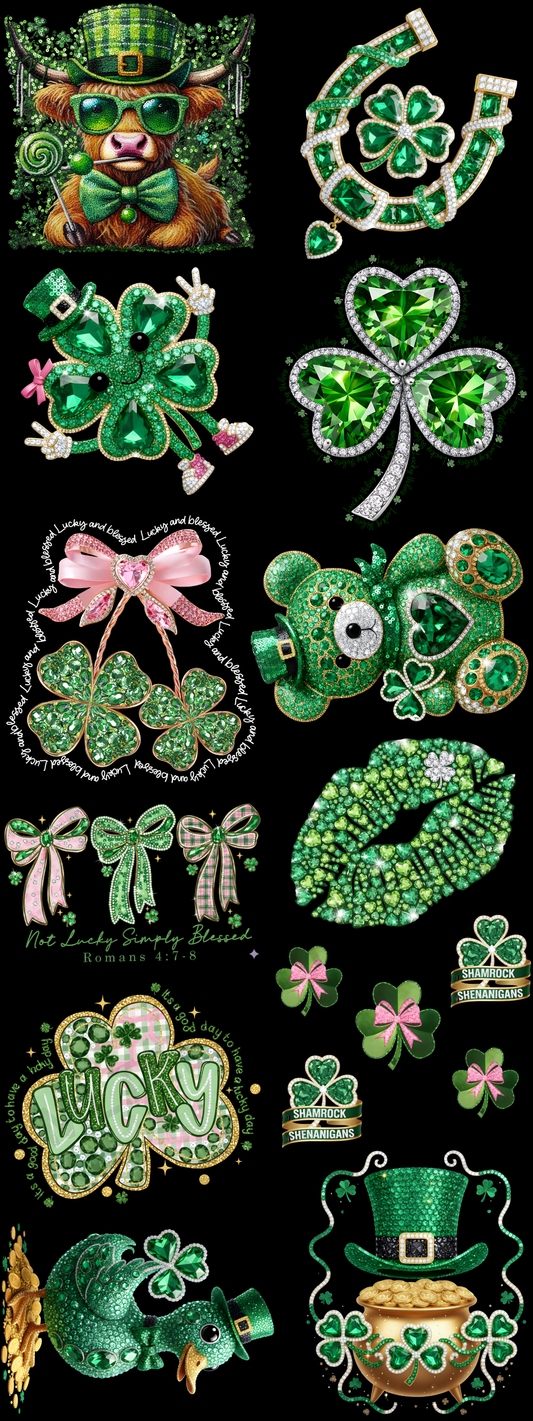 ST. PATTY'S DAY (FAUX RHINESTONE) (3) (60 INCH) PREMADE GANGSHEET - 22X60 DTF TRANSFERS - DIRECT TO FILM