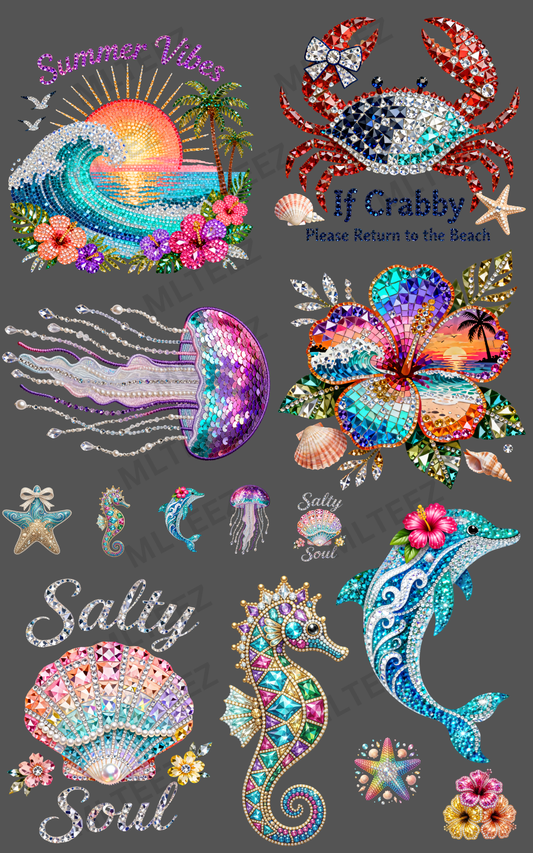 SUMMER VIBES (3) PREMADE GANGSHEET - 22X36 DTF TRANSFERS - DIRECT TO FILM