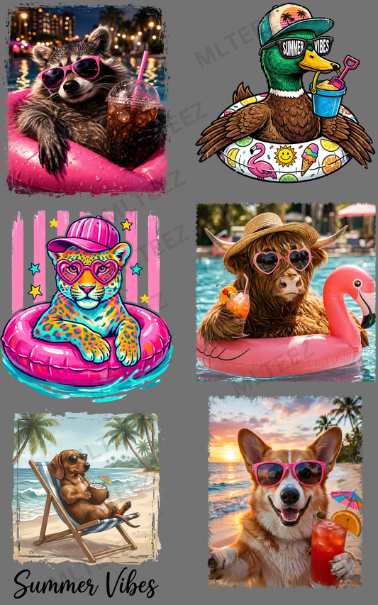 SUMMER VIBES (4) PREMADE GANGSHEET - 22X36 DTF TRANSFERS - DIRECT TO FILM