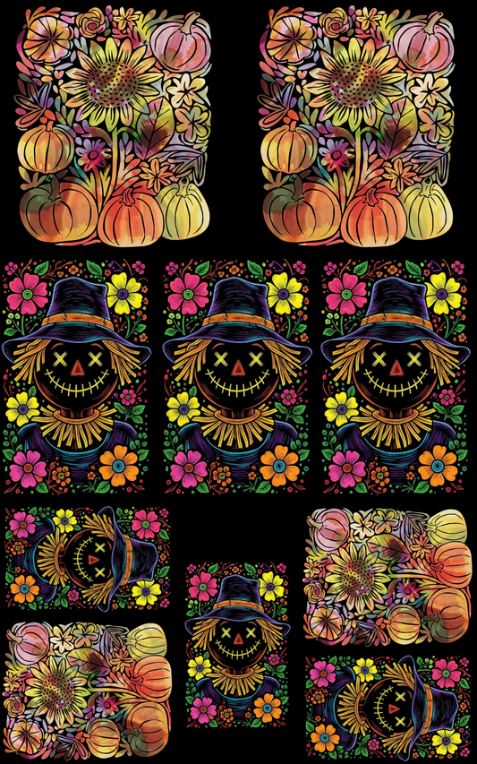 SUNFLOWERS & SCARECROWS (1) PREMADE GANGSHEET - 22X36 DTF TRANSFERS - DIRECT TO FILM