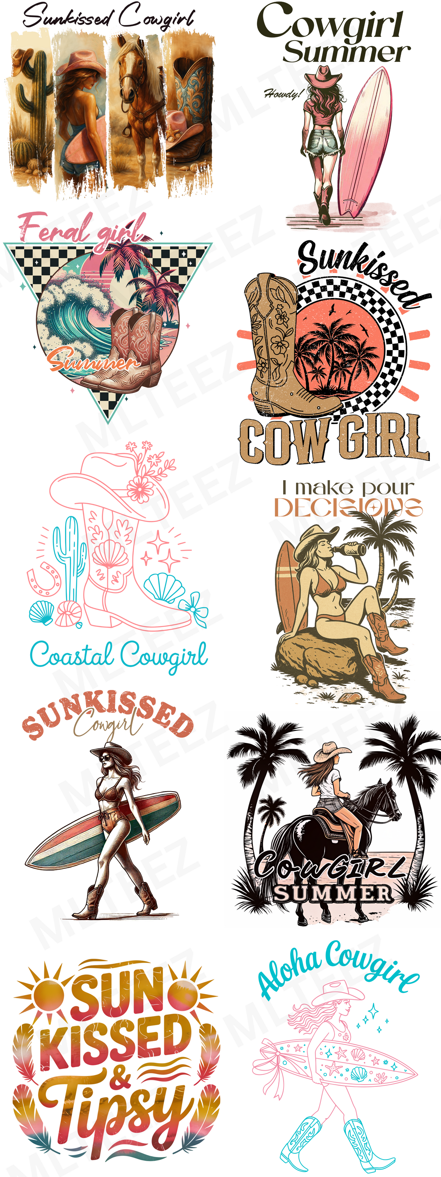 SUNKISSED COWGIRL PREMADE GANGSHEET  - 22X60  DTF TRANSFERS - DIRECT TO FILM