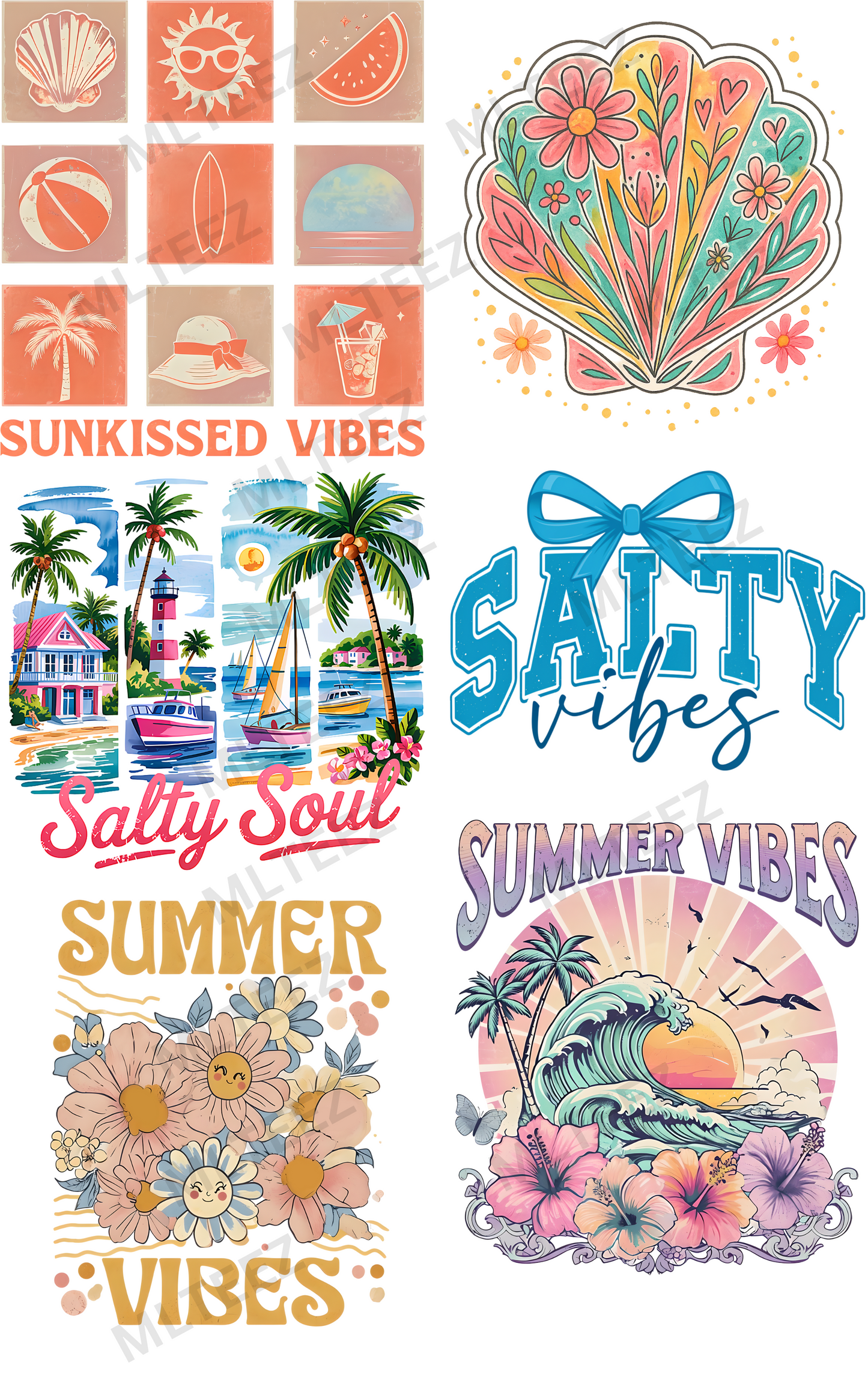 SUNKISSED SUMMER VIBES PREMADE GANGSHEET  - 22X36  DTF TRANSFERS - DIRECT TO FILM