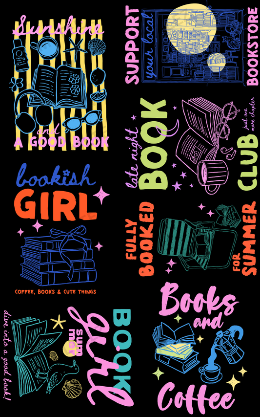 SUNSHINE AND A GOOD BOOK (1) PREMADE GANGSHEET - 22X36 DTF TRANSFERS - DIRECT TO FILM