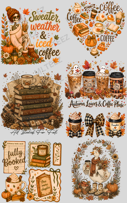 SWEATER WEATHER & ICED COFFEE (1) PREMADE GANGSHEET - 22X36 DTF TRANSFERS - DIRECT TO FILM
