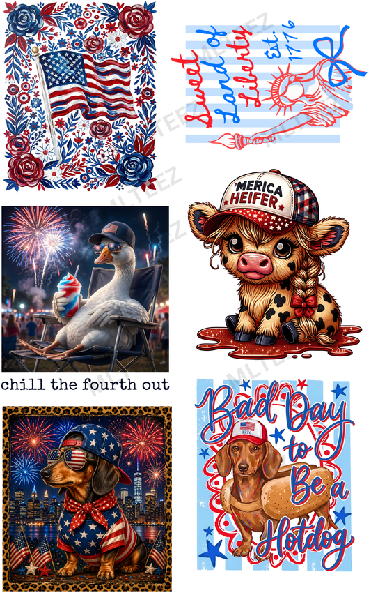 SWEET LAND OF LIBERTY (1) PREMADE GANGSHEET - 22X36 DTF TRANSFERS - DIRECT TO FILM