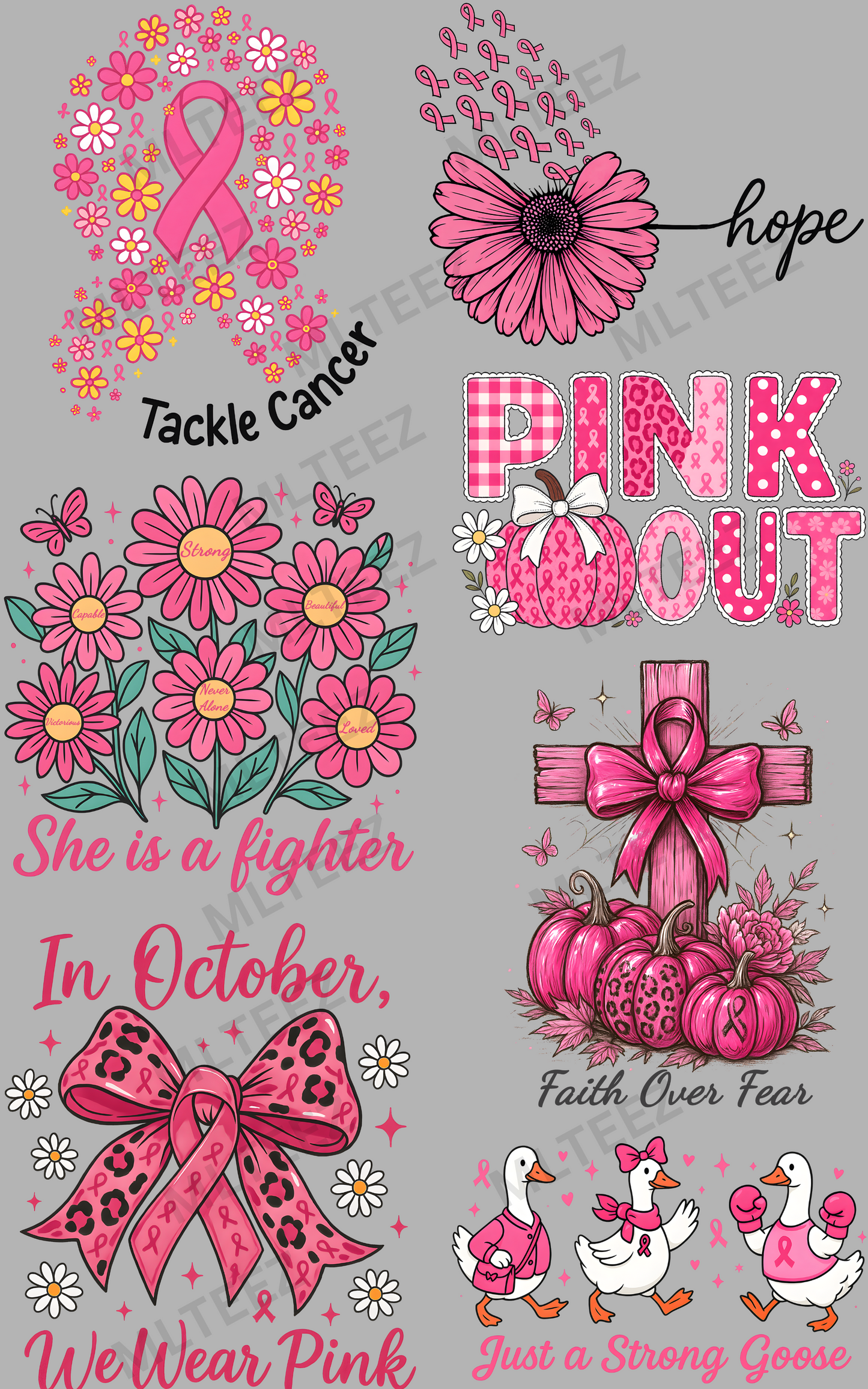 TACKLE CANCER (1) PREMADE GANGSHEET  - 22X36  DTF TRANSFERS - DIRECT TO FILM