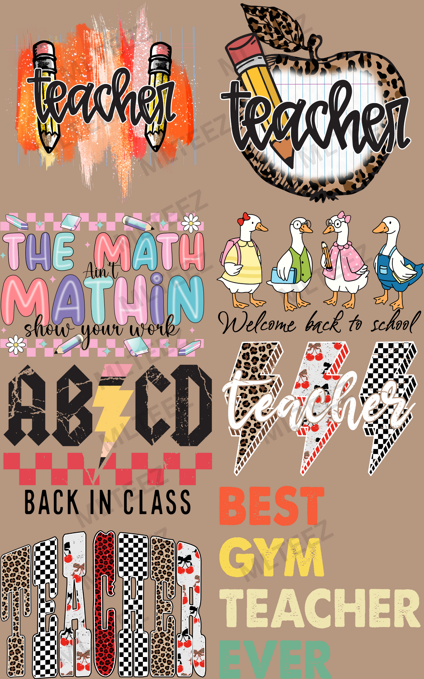 TEACHER (2) PREMADE GANGSHEET  - 22X36  DTF TRANSFERS - DIRECT TO FILM