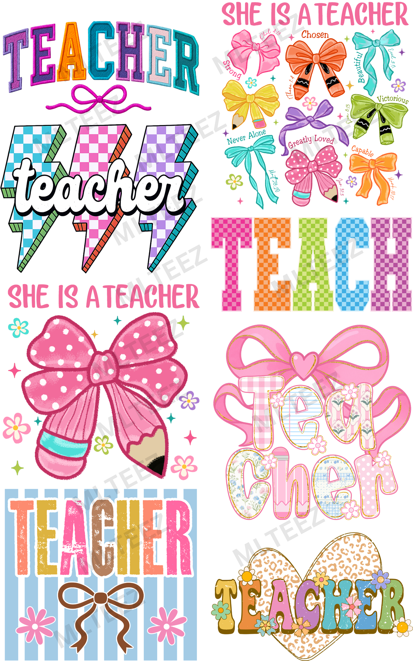 TEACHER (3) PREMADE GANGSHEET - 22X36 DTF TRANSFERS - DIRECT TO FILM