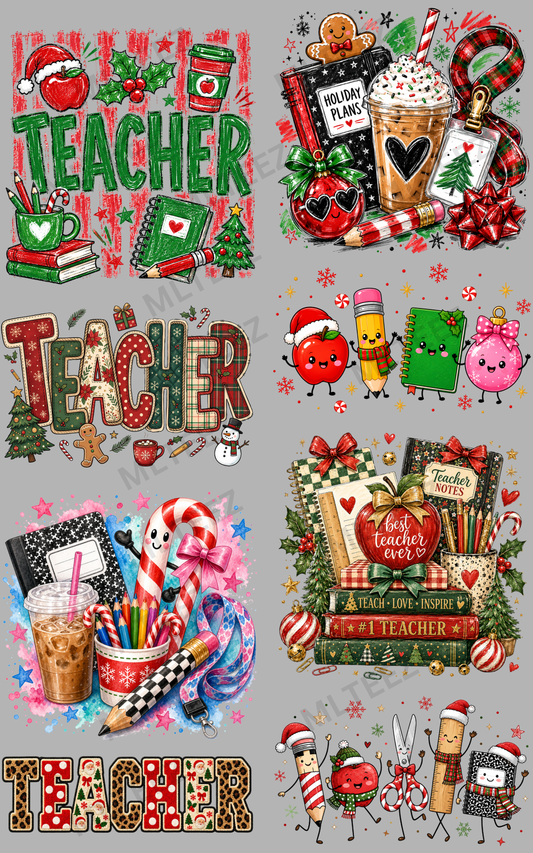 TEACHER CHRISTMAS (1) PREMADE GANGSHEET - 22X36 DTF TRANSFERS - DIRECT TO FILM