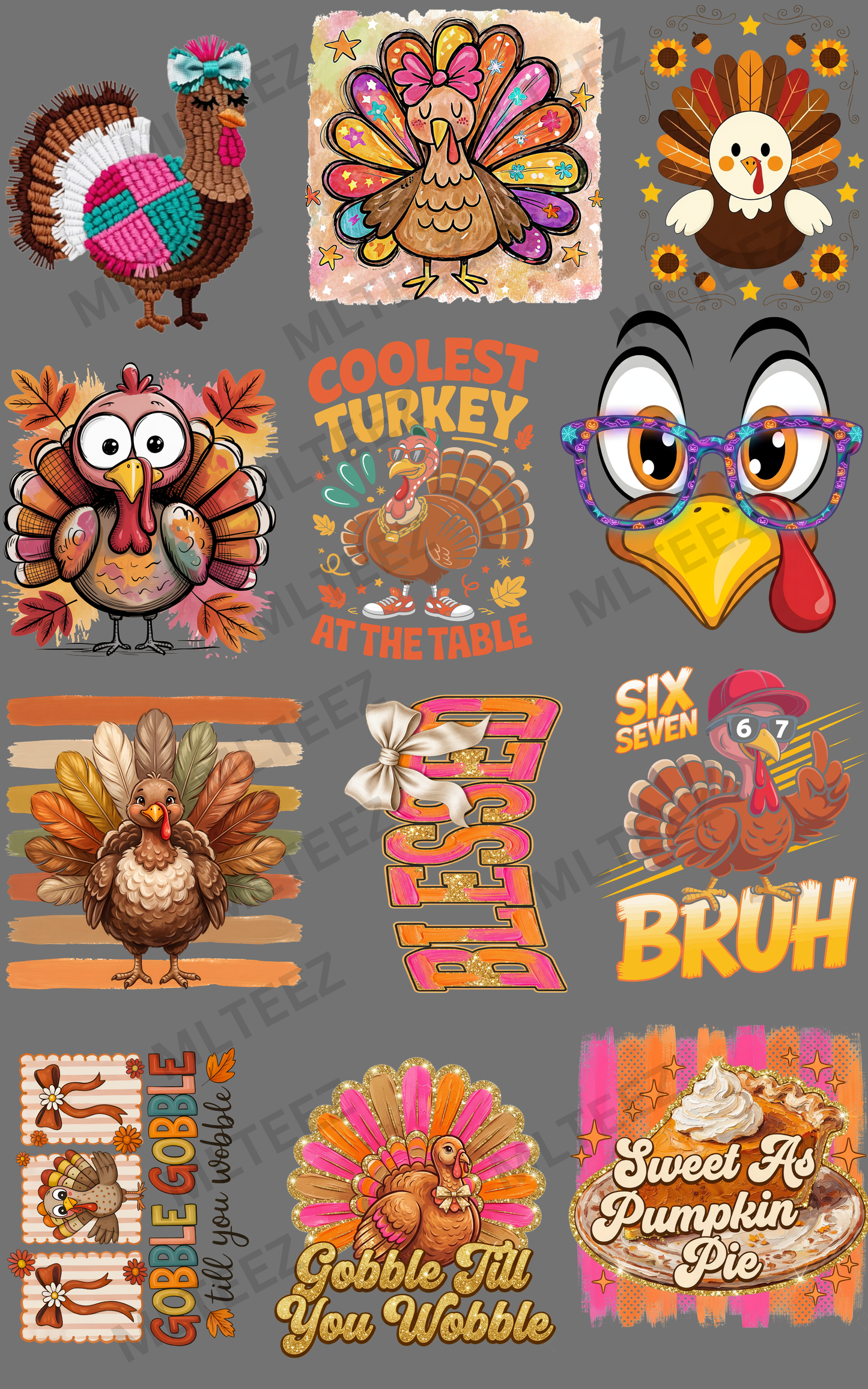 THANKSGIVING YOUTH (1) PREMADE GANGSHEET - 22X36 DTF TRANSFERS - DIRECT TO FILM