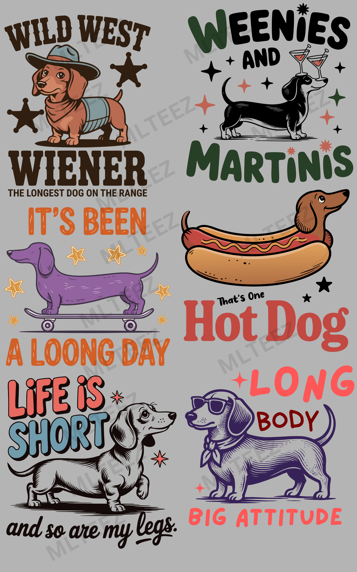 THE LONGEST DOG ON THE RANGE (1) PREMADE GANGSHEET - 22X36 DTF TRANSFERS - DIRECT TO FILM
