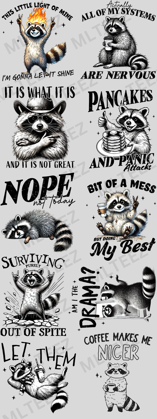 THIS LITTLE LIGHT OF MINE (RACCOONS) (60 INCH) PREMADE GANGSHEET - 22X60 DTF TRANSFERS - DIRECT TO FILM