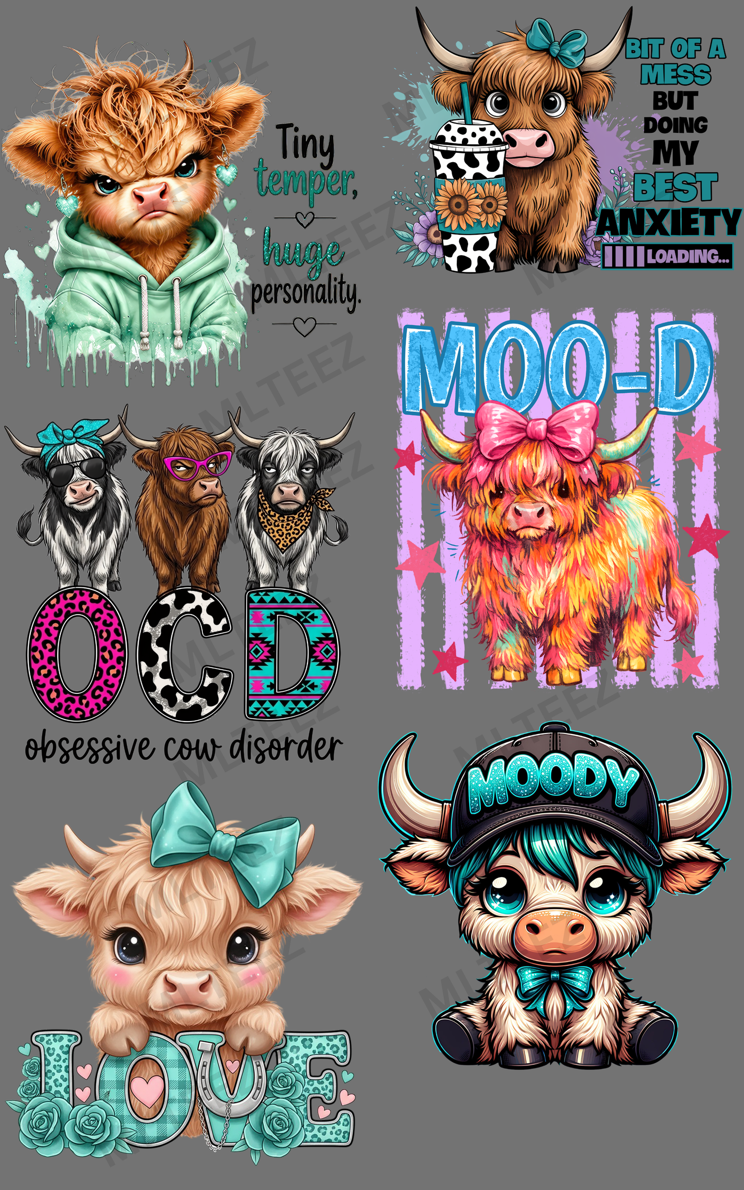TINY TEMPER HUGE PERSONALITY (1) PREMADE GANGSHEET - 22X36 DTF TRANSFERS - DIRECT TO FILM