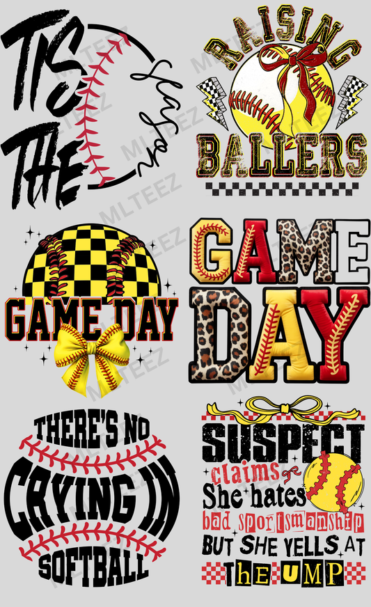 TIS THE SEASON (SOFTBALL) (1) PREMADE GANGSHEET - 22X36 DTF TRANSFERS - DIRECT TO FILM