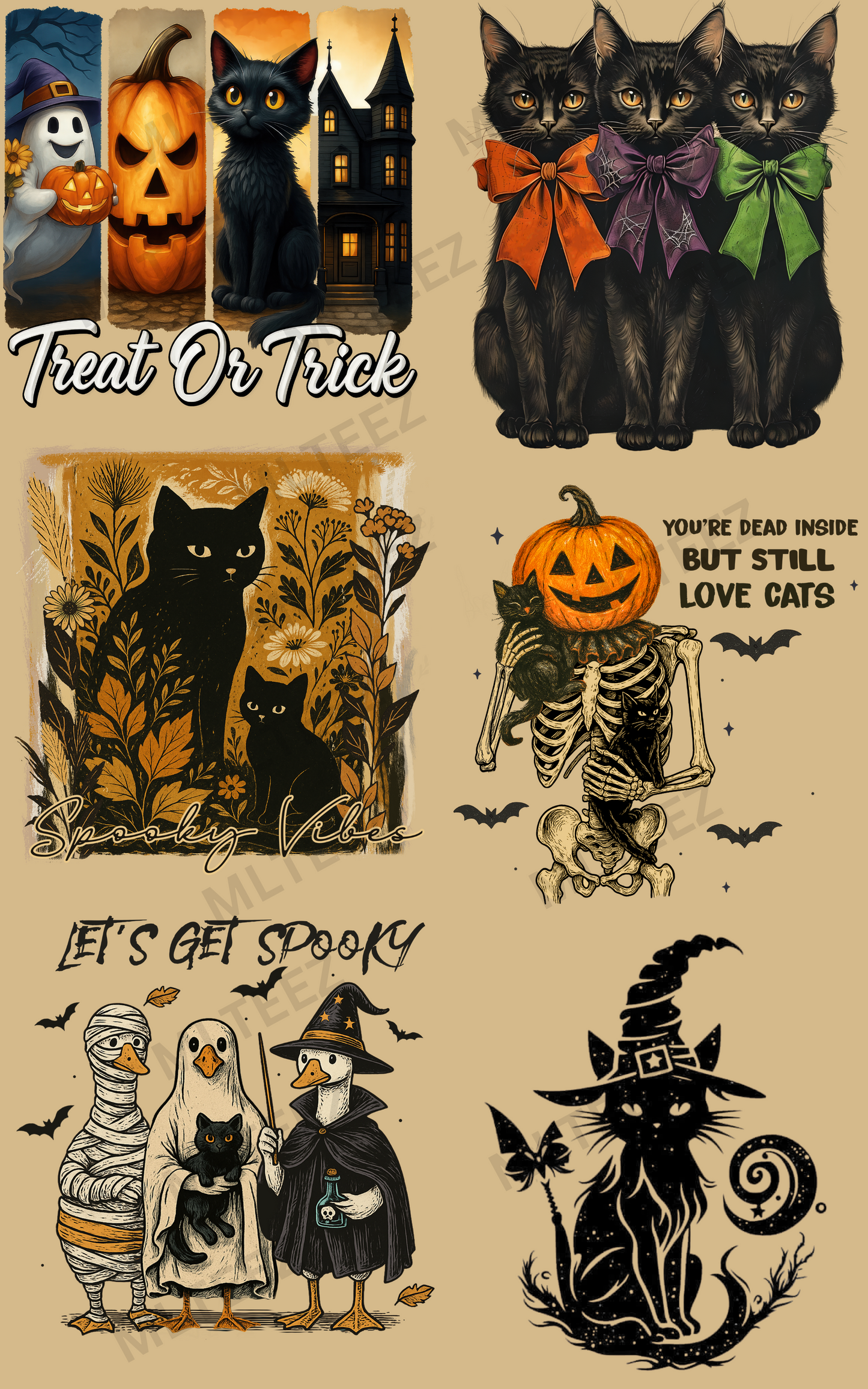 TRICK OR TREAT (CATS 1) PREMADE GANGSHEET  - 22X36  DTF TRANSFERS - DIRECT TO FILM