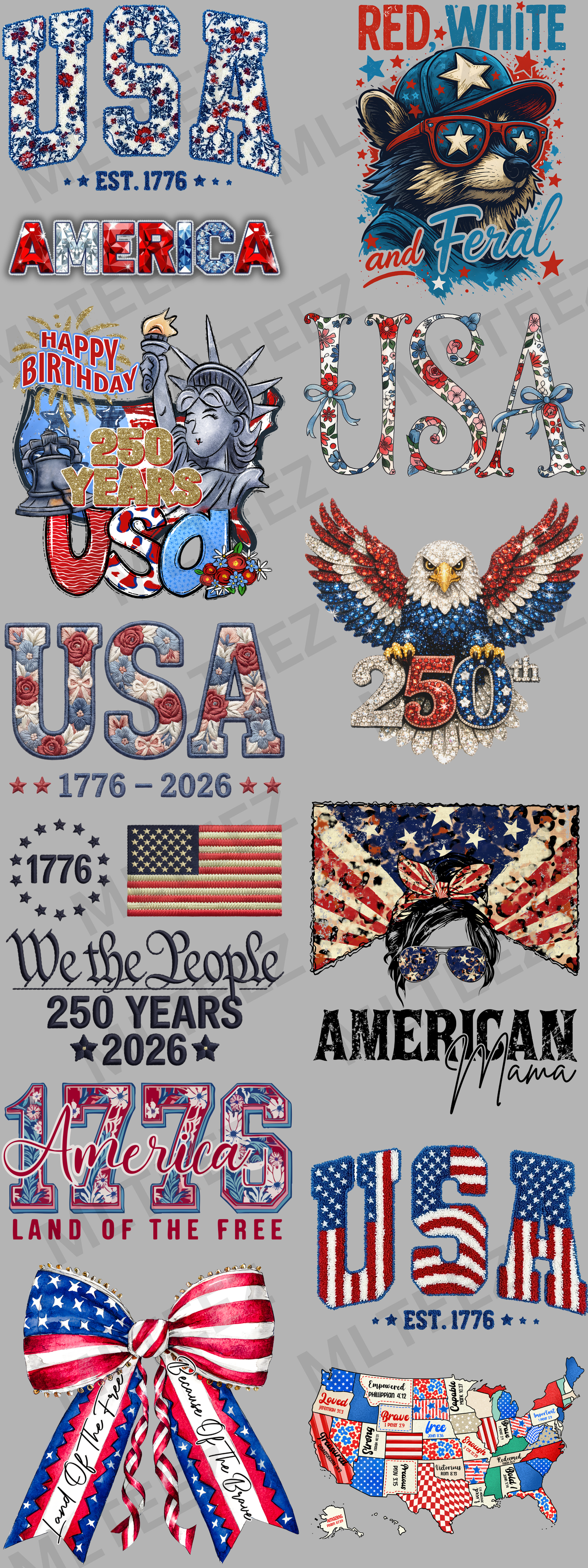 USA (1) (60 INCH) PREMADE GANGSHEET - 22X60 DTF TRANSFERS - DIRECT TO FILM