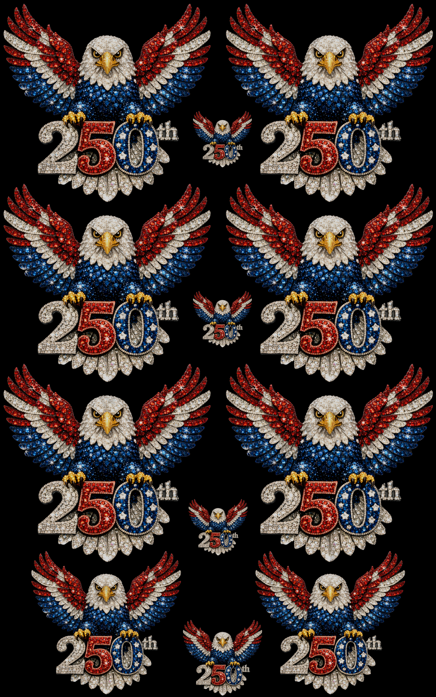 USA 250TH (EAGLE) (1) PREMADE GANGSHEET - 22X36 DTF TRANSFERS - DIRECT TO FILM