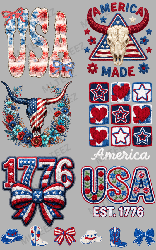 USA (4) PREMADE GANGSHEET - 22X36 DTF TRANSFERS - DIRECT TO FILM