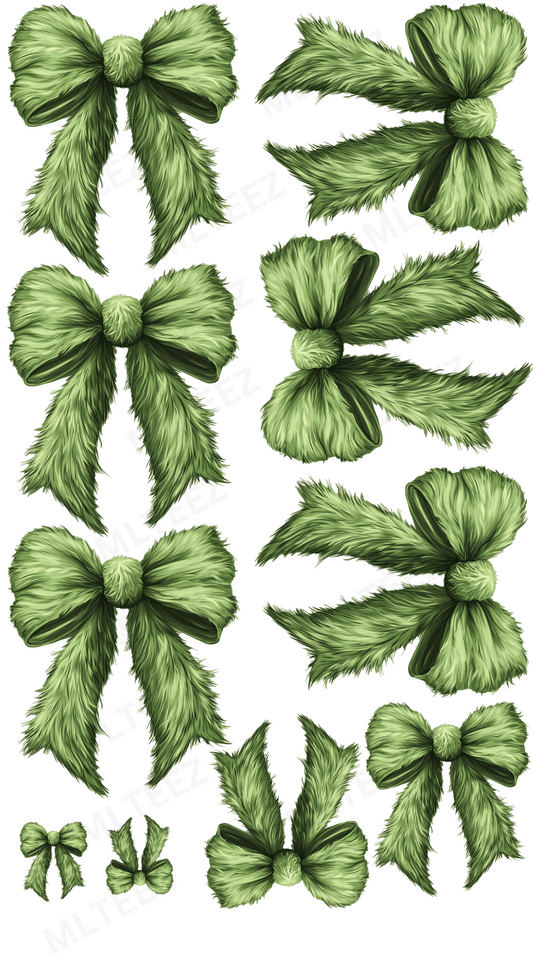 Furry Green Bow (No Lights) PREMADE GANGSHEET  - 22X36