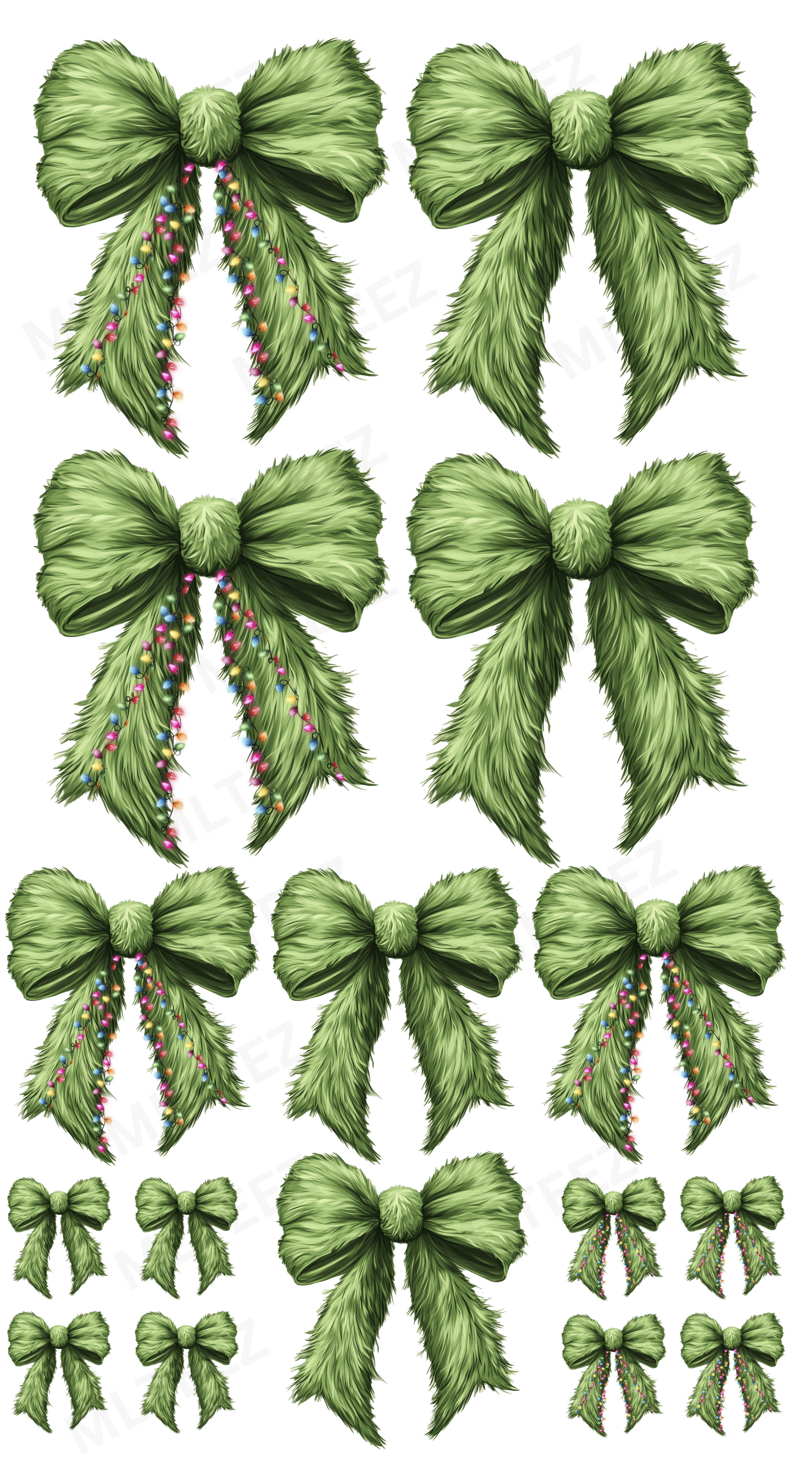 Furry Green Bow (Half & Half With Lights) PREMADE GANGSHEET  - 22X36