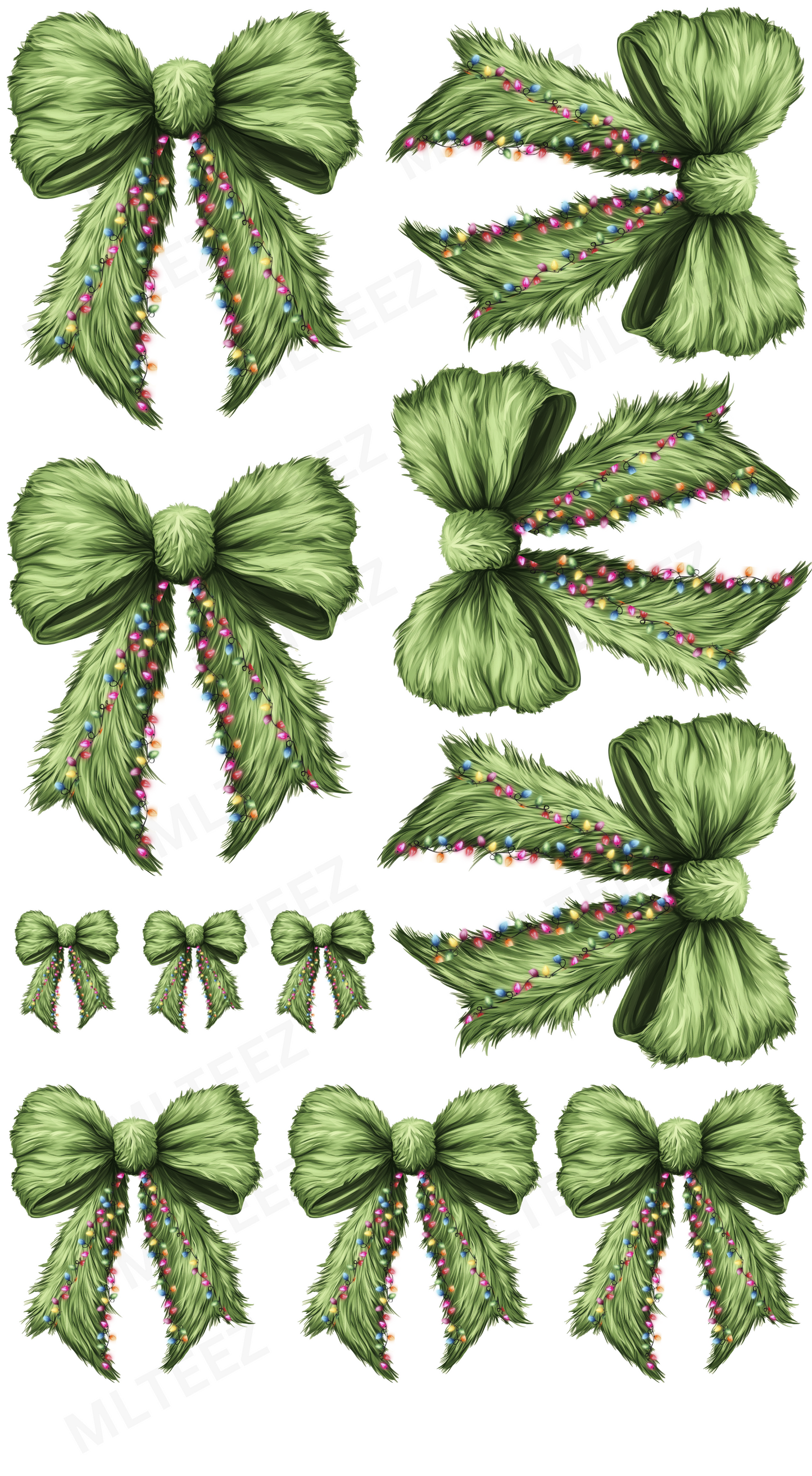 Furry Green Bow (With Lights) PREMADE GANGSHEET  - 22X36