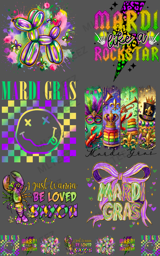 MARDI GRAS (4) PREMADE GANGSHEET - 22X36 DTF TRANSFERS - DIRECT TO FILM