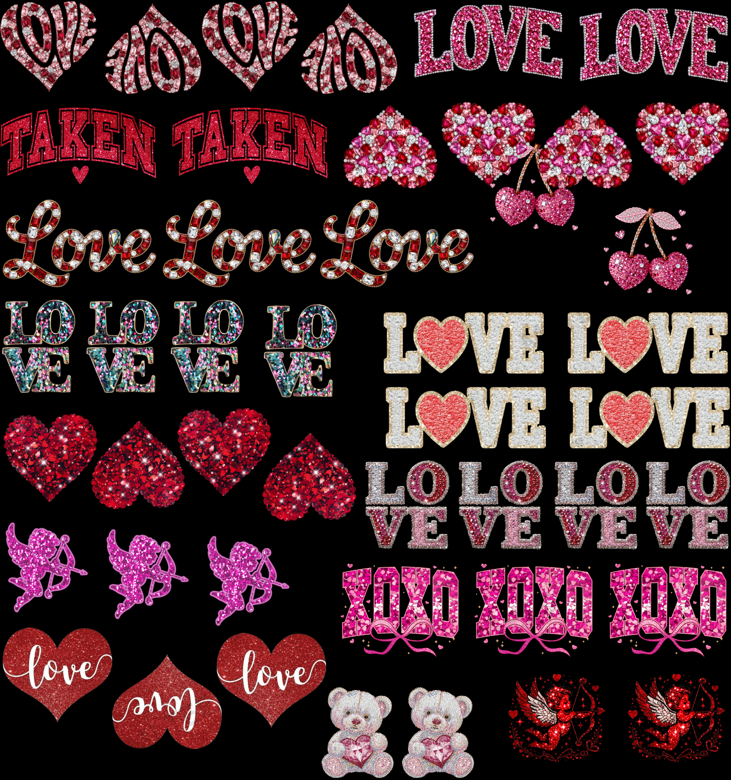 LOVE TRUCKER HAT (2) (GLITTER) PREMADE GANGSHEET - 22X24 DTF TRANSFERS - DIRECT TO FILM