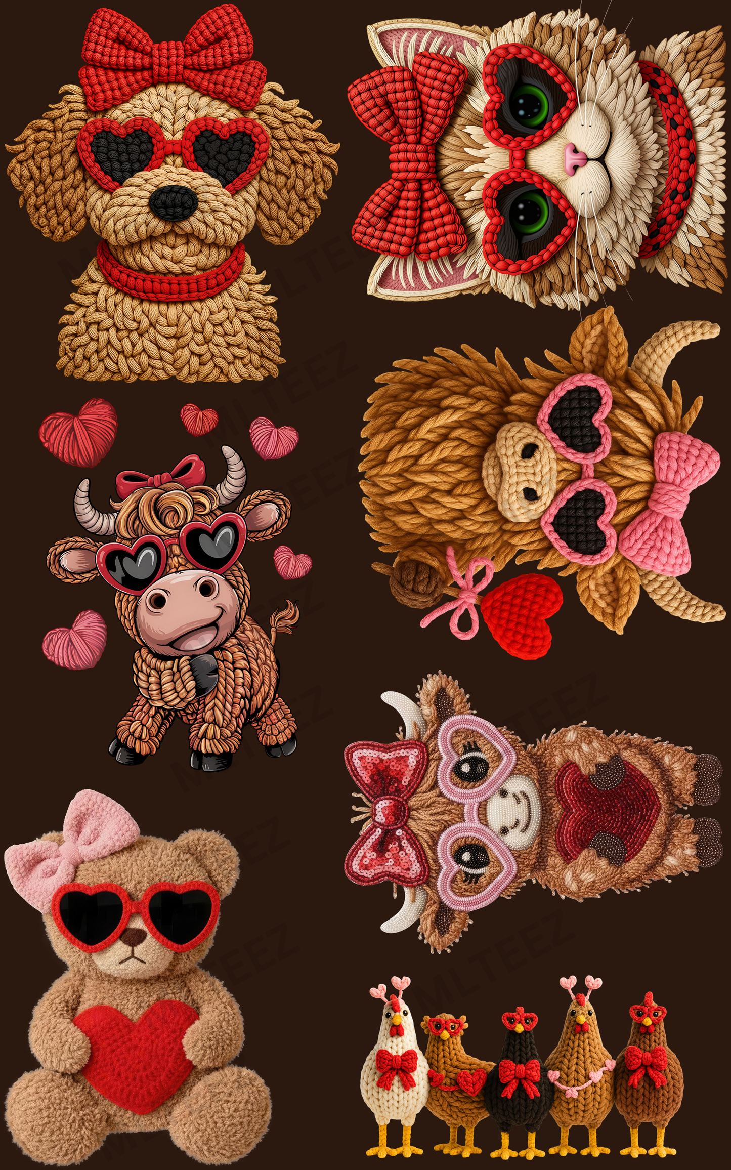 VALENTINE YARN FRIENDS (1) PREMADE GANGSHEET - 22X36 DTF TRANSFERS - DIRECT TO FILM
