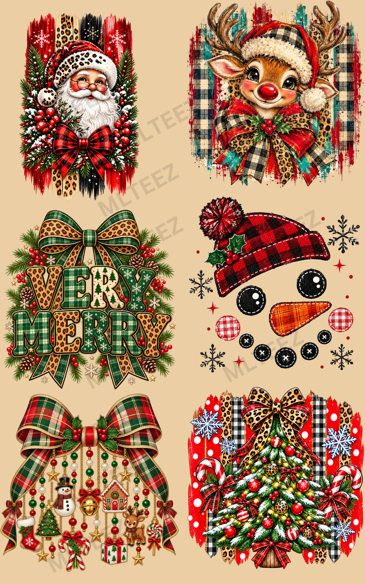 VERY MERRY PLAID CHRISTMAS (1) PREMADE GANGSHEET - 22X36 DTF TRANSFERS - DIRECT TO FILM