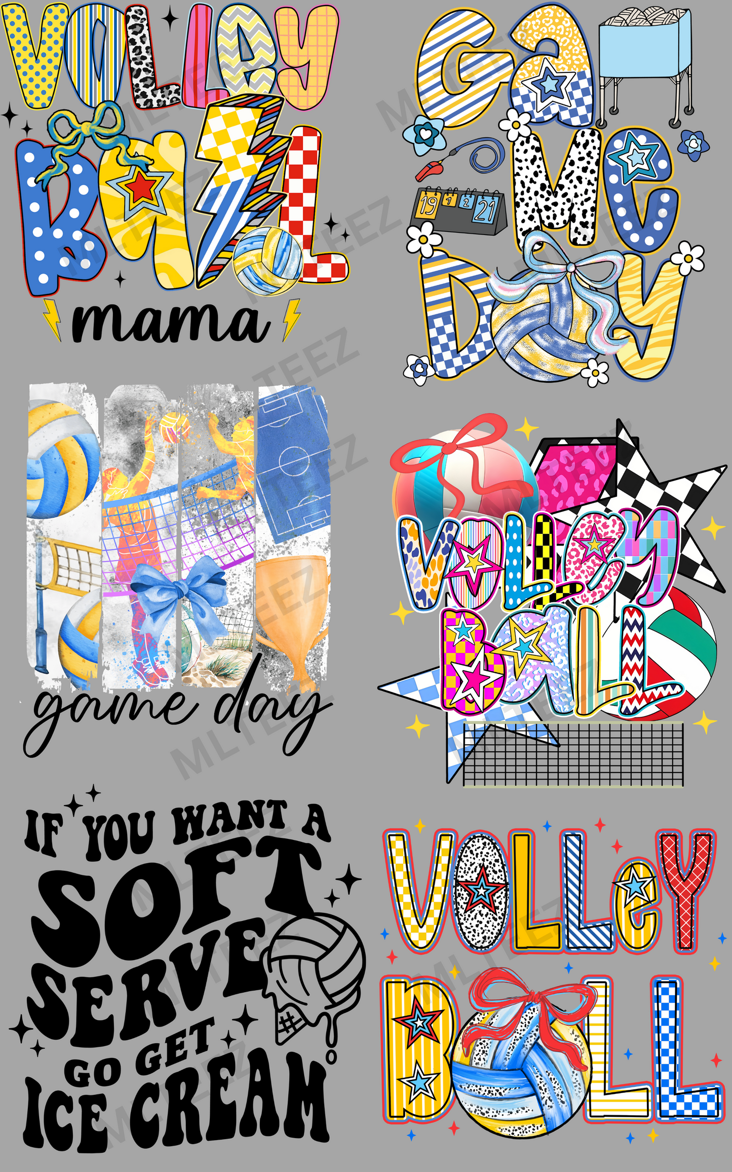 VOLLEYBALL (1) PREMADE GANGSHEET  - 22X36  DTF TRANSFERS - DIRECT TO FILM