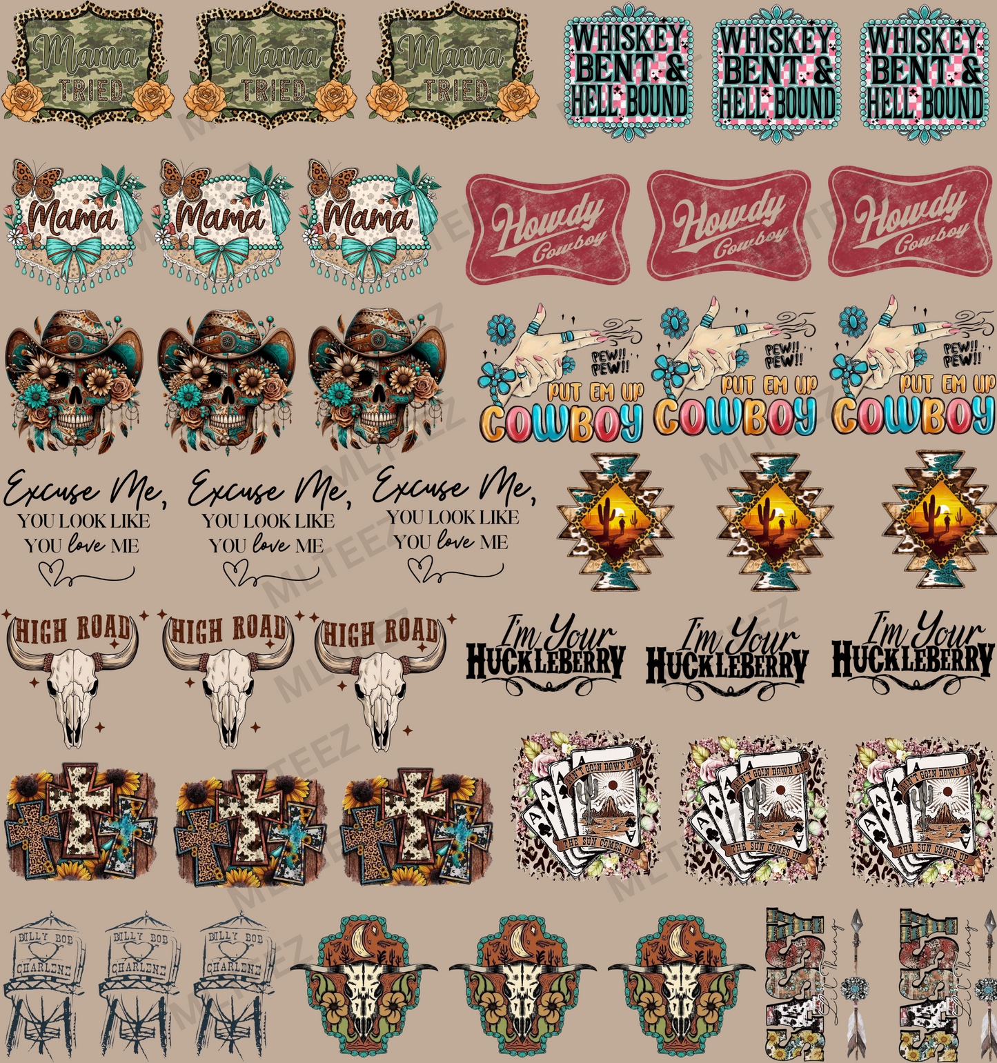 WESTERN (1) TRUCKER HAT PREMADE GANGSHEET  - 22X24  DTF TRANSFERS - DIRECT TO FILM