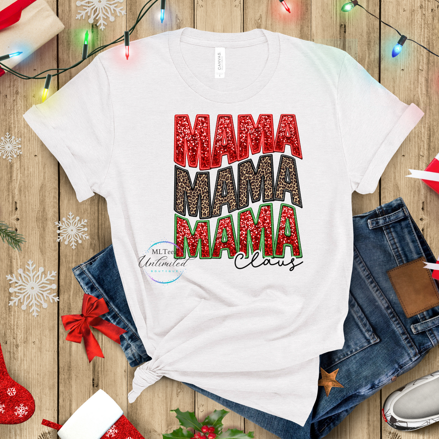 Glitter Mama Claus DTF Direct To Film