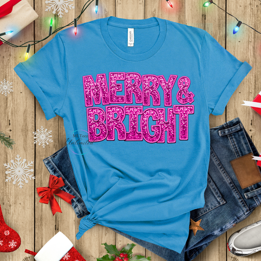 Glitter Merry & Bright Pink DTF Direct To Film