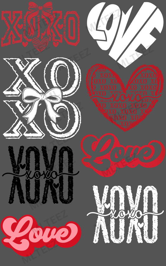 XOXO (6) PREMADE GANGSHEET - 22X36 DTF TRANSFERS - DIRECT TO FILM