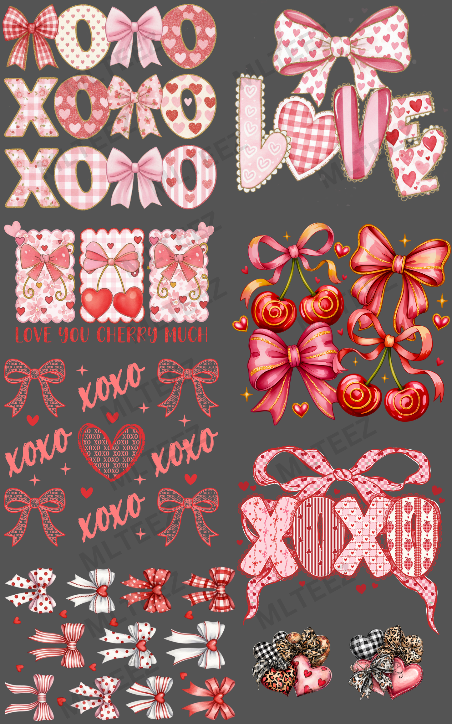 XOXO (4) PREMADE GANGSHEET - 22X36 DTF TRANSFERS - DIRECT TO FILM