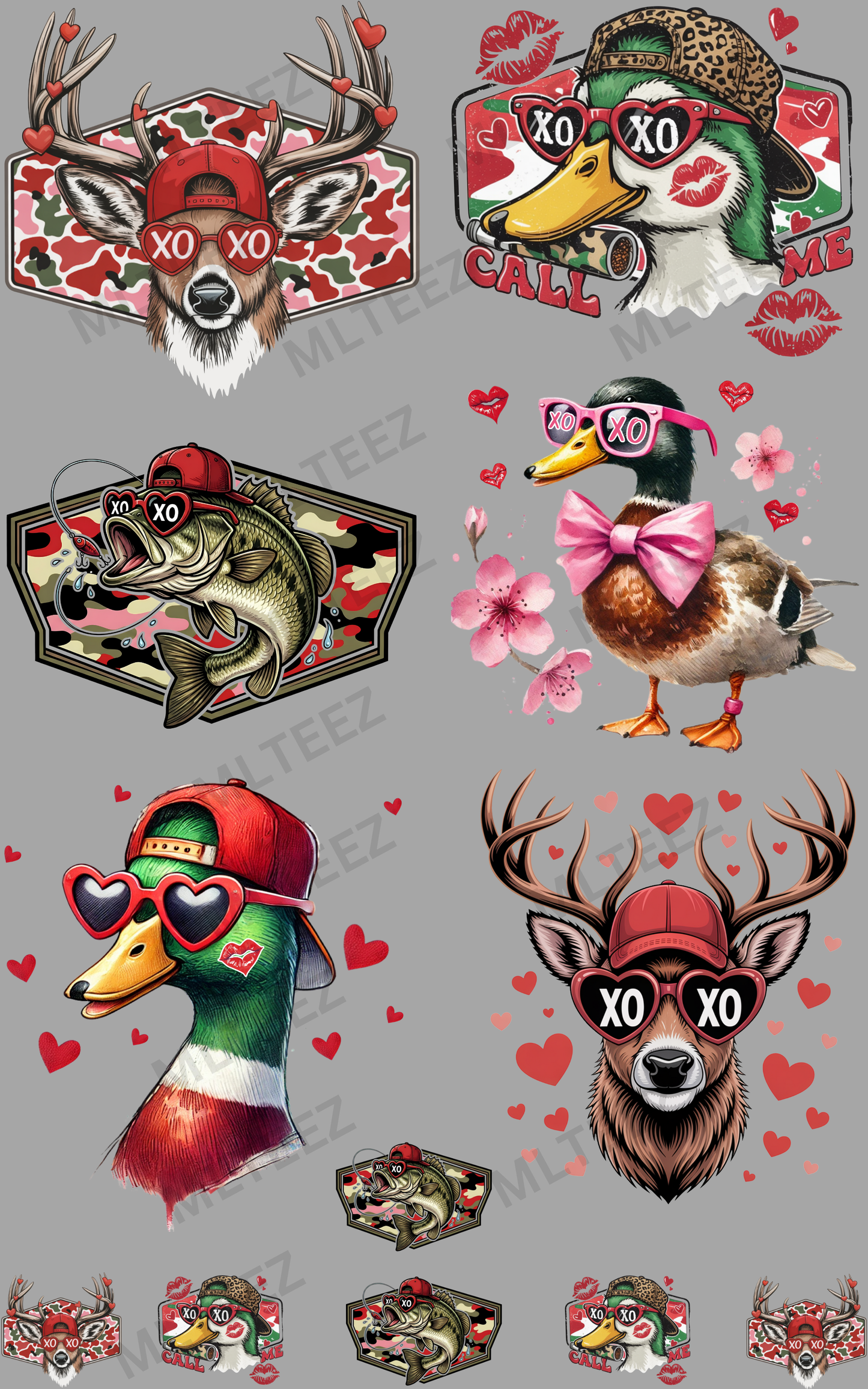 XOXO (5) (HUNTING/FISHING) PREMADE GANGSHEET - 22X36 DTF TRANSFERS - DIRECT TO FILM