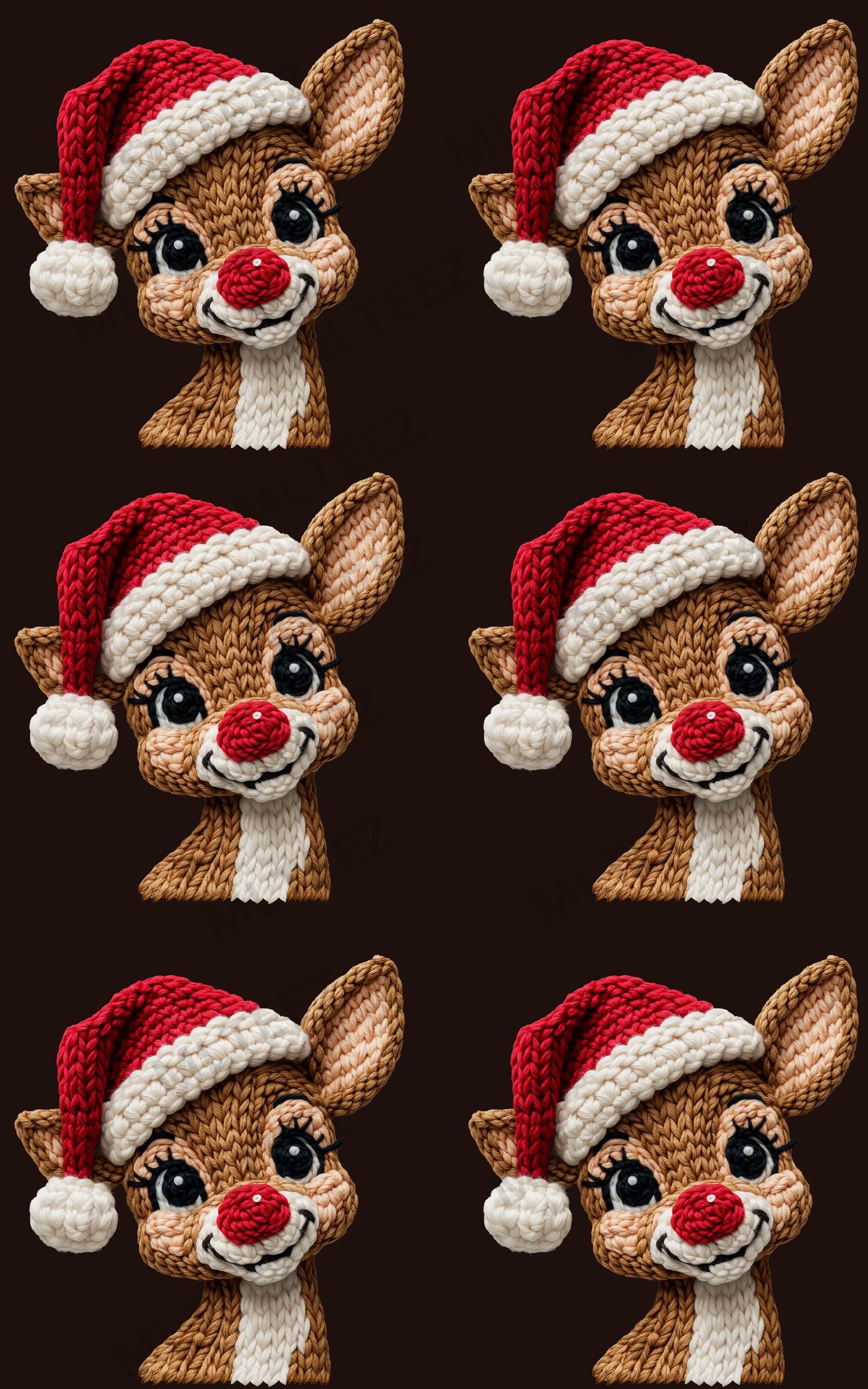 YARN BABY REINDEER (1) (6 ADULT) PREMADE GANGSHEET  - 22X36  DTF TRANSFERS - DIRECT TO FILM