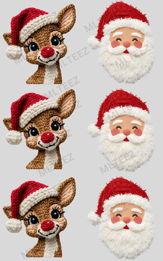YARN BABY REINDEER & YARN SANTA (1) (ADULT) PREMADE GANGSHEET  - 22X36  DTF TRANSFERS - DIRECT TO FILM