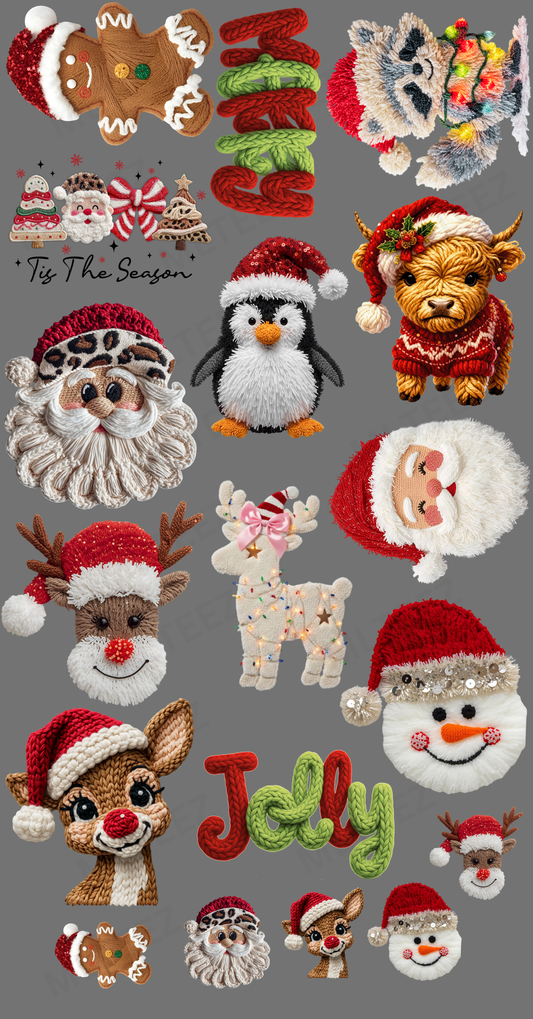 YARN CHRISTMAS FRIENDS (YOUTH) (2) PREMADE GANGSHEET  - 22X36  DTF TRANSFERS - DIRECT TO FILM