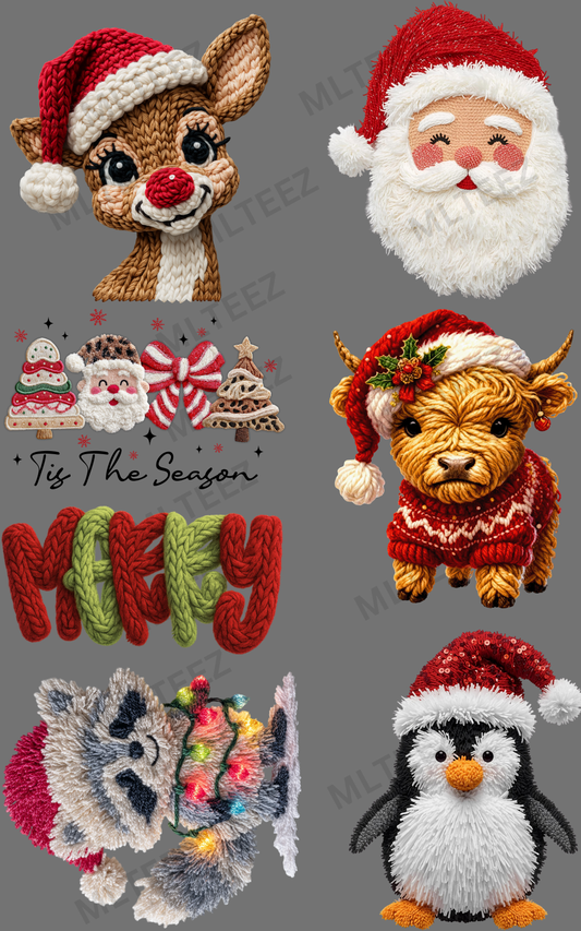 YARN CHRISTMAS FRIENDS (ADULT) (1) PREMADE GANGSHEET  - 22X36  DTF TRANSFERS - DIRECT TO FILM