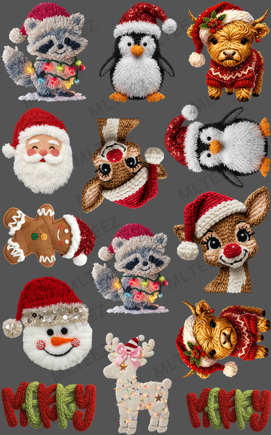 YARN CHRISTMAS FRIENDS (YOUTH) (1) PREMADE GANGSHEET  - 22X36  DTF TRANSFERS - DIRECT TO FILM