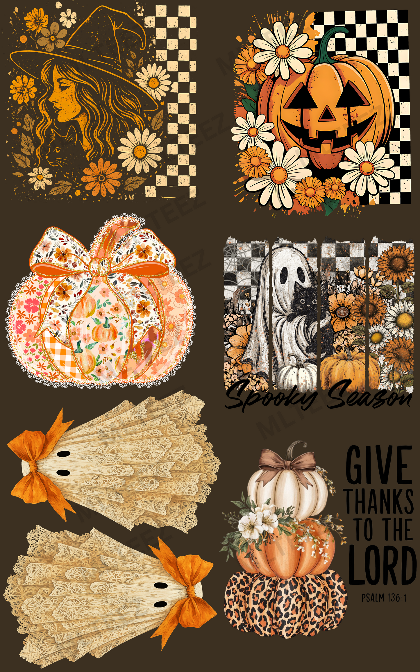 CHECKERED WITCH PREMADE GANGSHEET  - 22X36  DTF TRANSFERS - DIRECT TO FILM