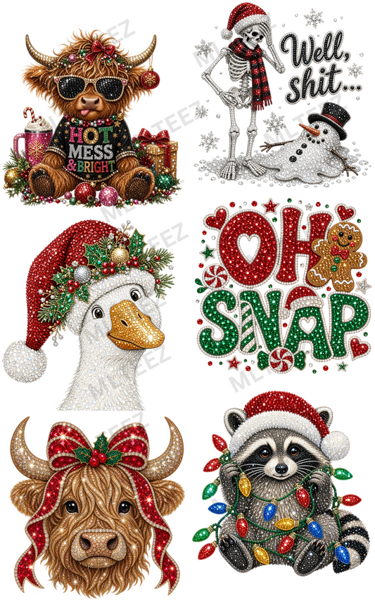 HOT MESS & BRIGHT FAUX RHINESTOE (1) PREMADE GANGSHEET - 22X36 DTF TRANSFERS - DIRECT TO FILM