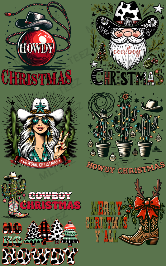 HOWDY CHRISTMAS (4) PREMADE GANGSHEET  - 22X36  DTF TRANSFERS - DIRECT TO FILM