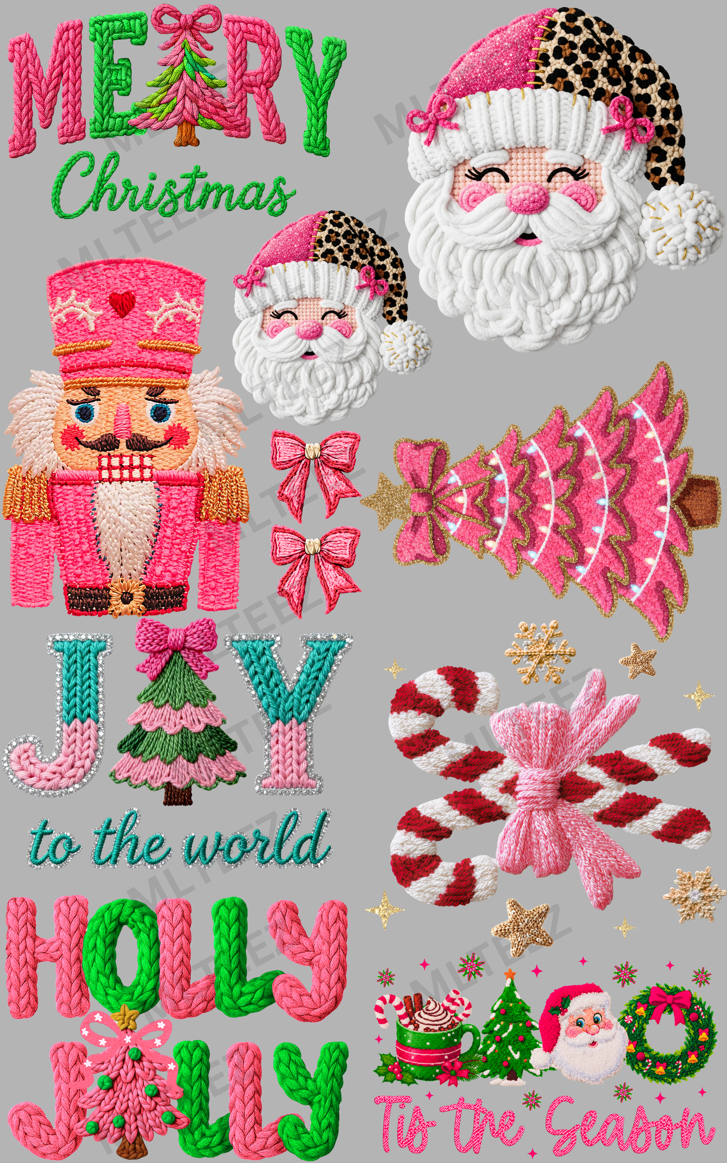 PINK CROCHET MERRY CHRISTMAS (1) PREMADE GANGSHEET  - 22X36  DTF TRANSFERS - DIRECT TO FILM