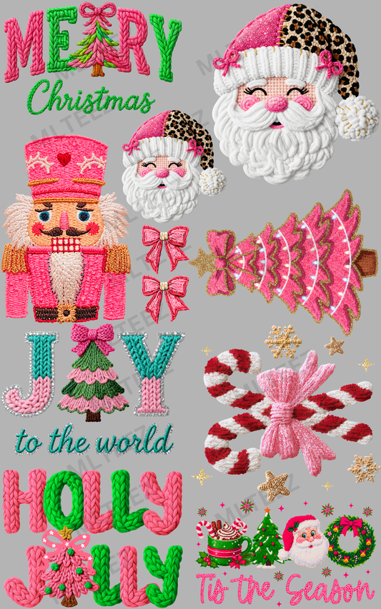 PINK CROCHET MERRY CHRISTMAS (1) PREMADE GANGSHEET  - 22X36  DTF TRANSFERS - DIRECT TO FILM
