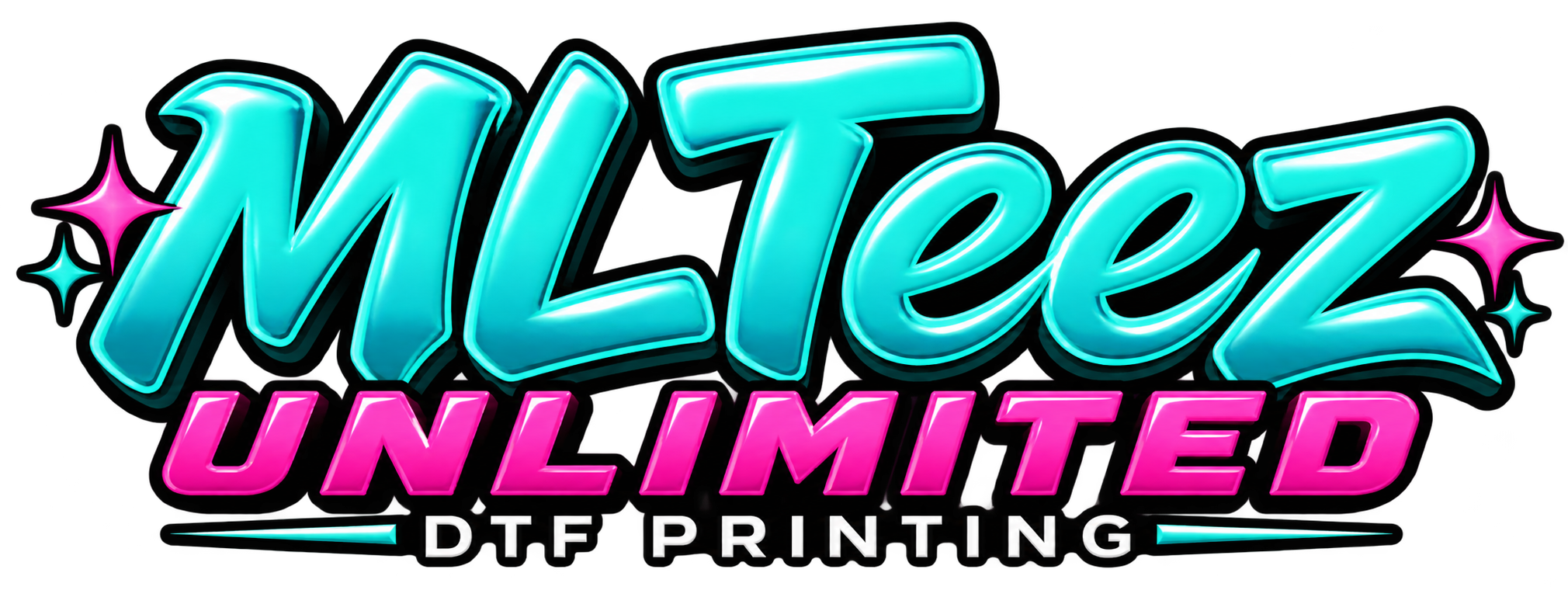 MLTeez Unlimited DTF Printing in turquoise and neon pink