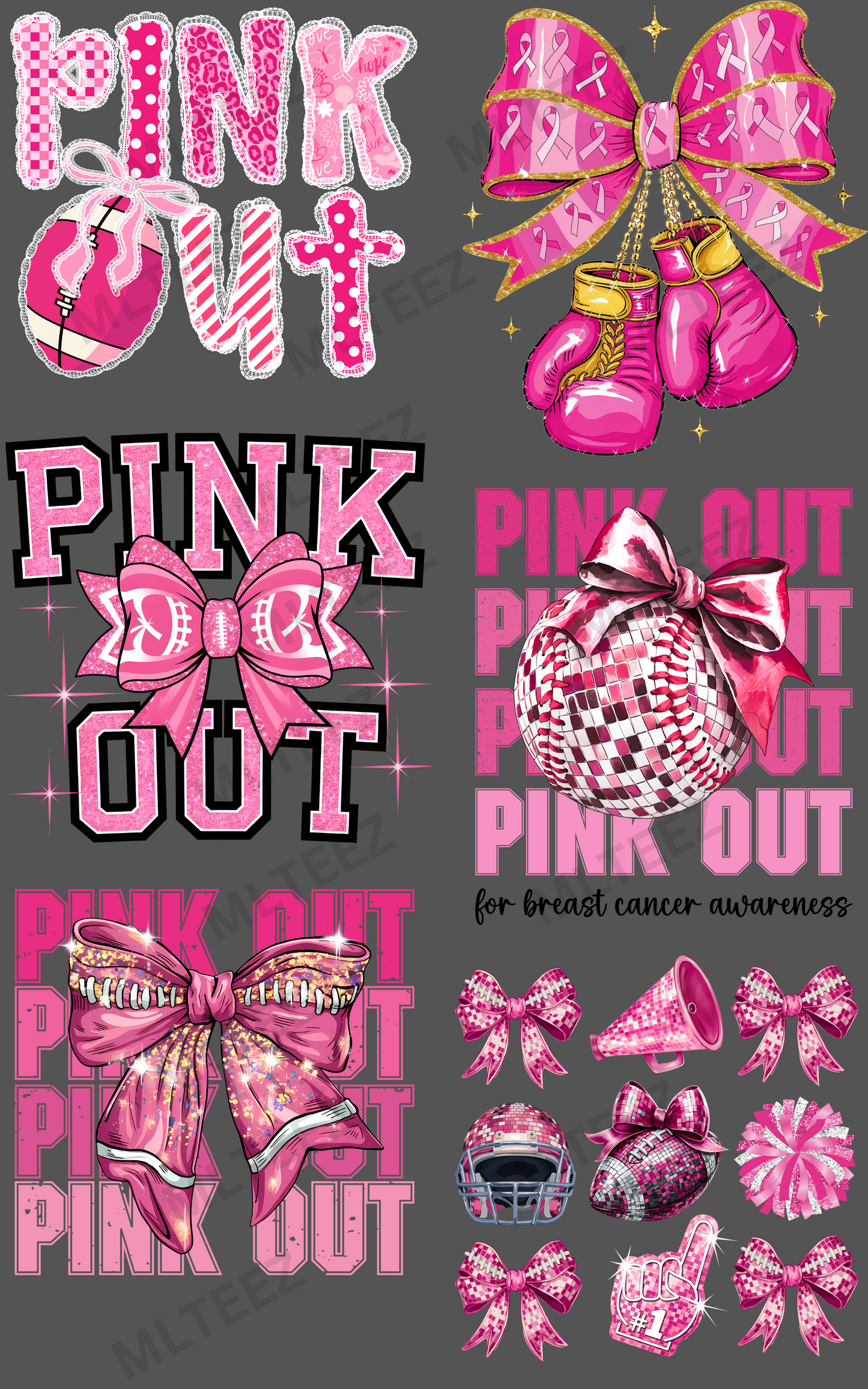 PINK OUT (3) PREMADE GANGSHEET  - 22X36  DTF TRANSFERS - DIRECT TO FILM